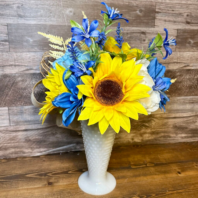 Vintage Milk Glass Sunflower Arrangement - Floral Decor