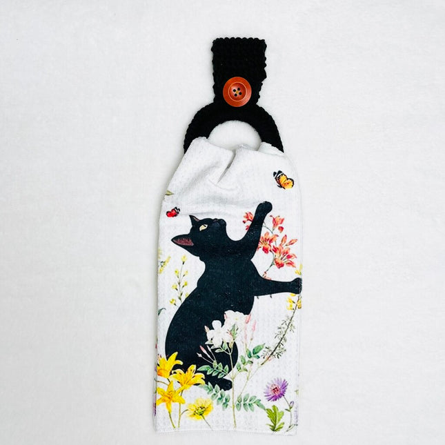 Hanging Towel Set - Black Cat Chasing Butterflies