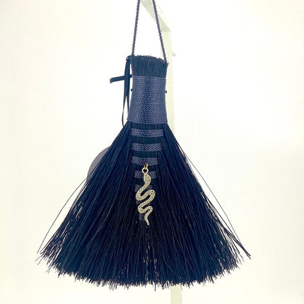 Hawk Tail Altar Broom, Black with Black, Snake Charm, LACH457