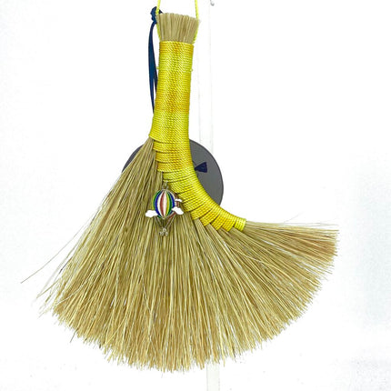 Turkey Wing Altar Broom, Natural, Yellow, Hot Air Balloon Charm, LACT307