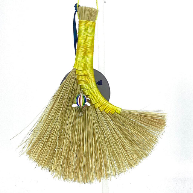 Turkey Wing Altar Broom, Natural, Yellow, Hot Air Balloon Charm, LACT307