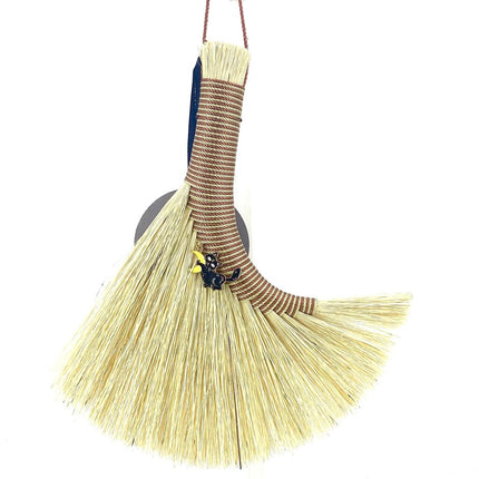 Turkey Wing Altar Broom, Natural, Rosy Brown & Tan, Cat and Moon Charm, LACT451