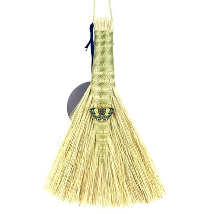 Hawk Tail Altar Broom, Natural, Pale Gold, Moth Charm LACH467