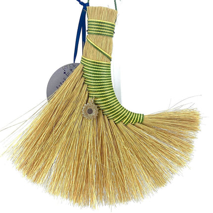 Turkey Wing Altar Broom, Hand Dyed Fiber, Green & Yellow, Sunflower Charm LCT536