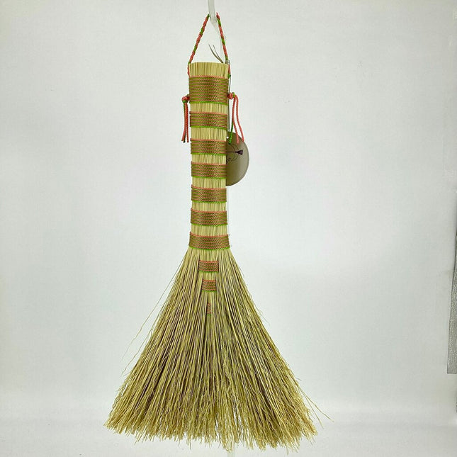 Hawk Tail Whisk Broom, Natural with Pink and Green, LH35