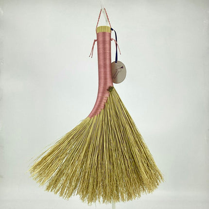 Turkey Wing Whisk Broom, Natural Fiber with Rosy Pink, Bells, LT12