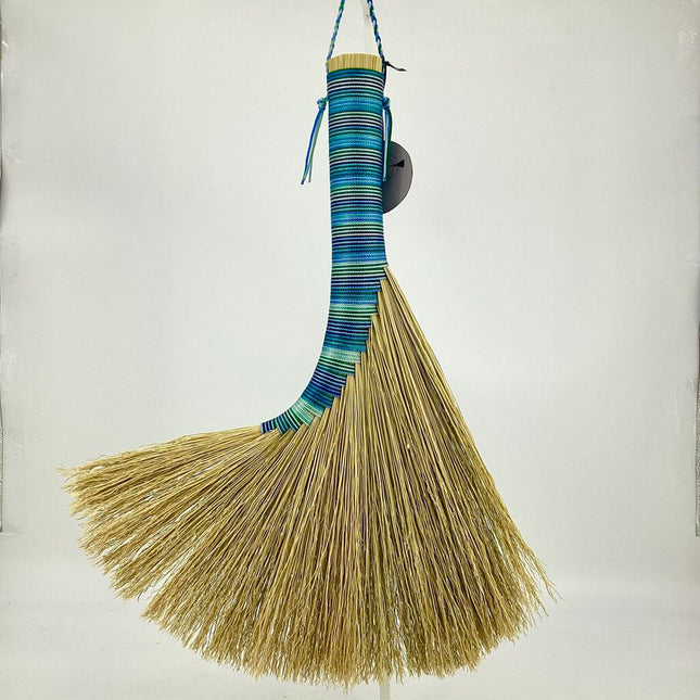 Turkey Wing Whisk Broom, Natural Fiber with Ocean Stripes, LT383