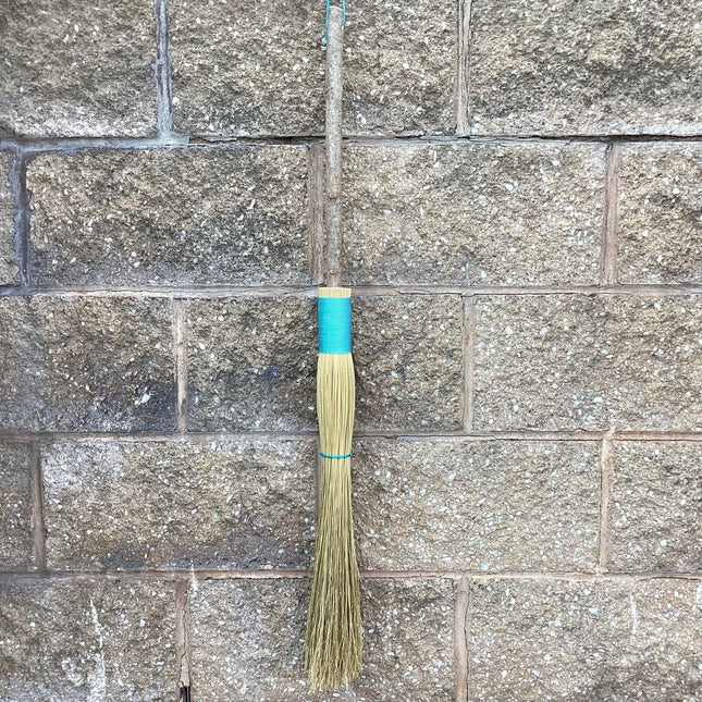 Cobweb Broom, Found Handle, Aqua Blue LC497