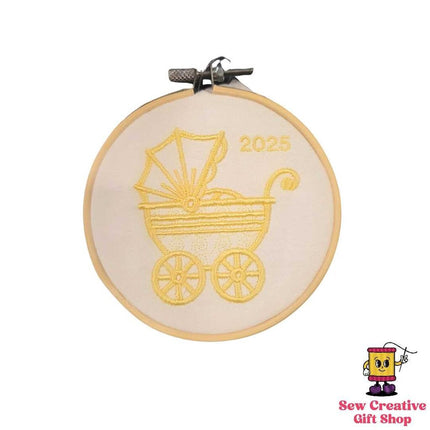 2025 Baby Carriage Embroidered Ornament - Yellow