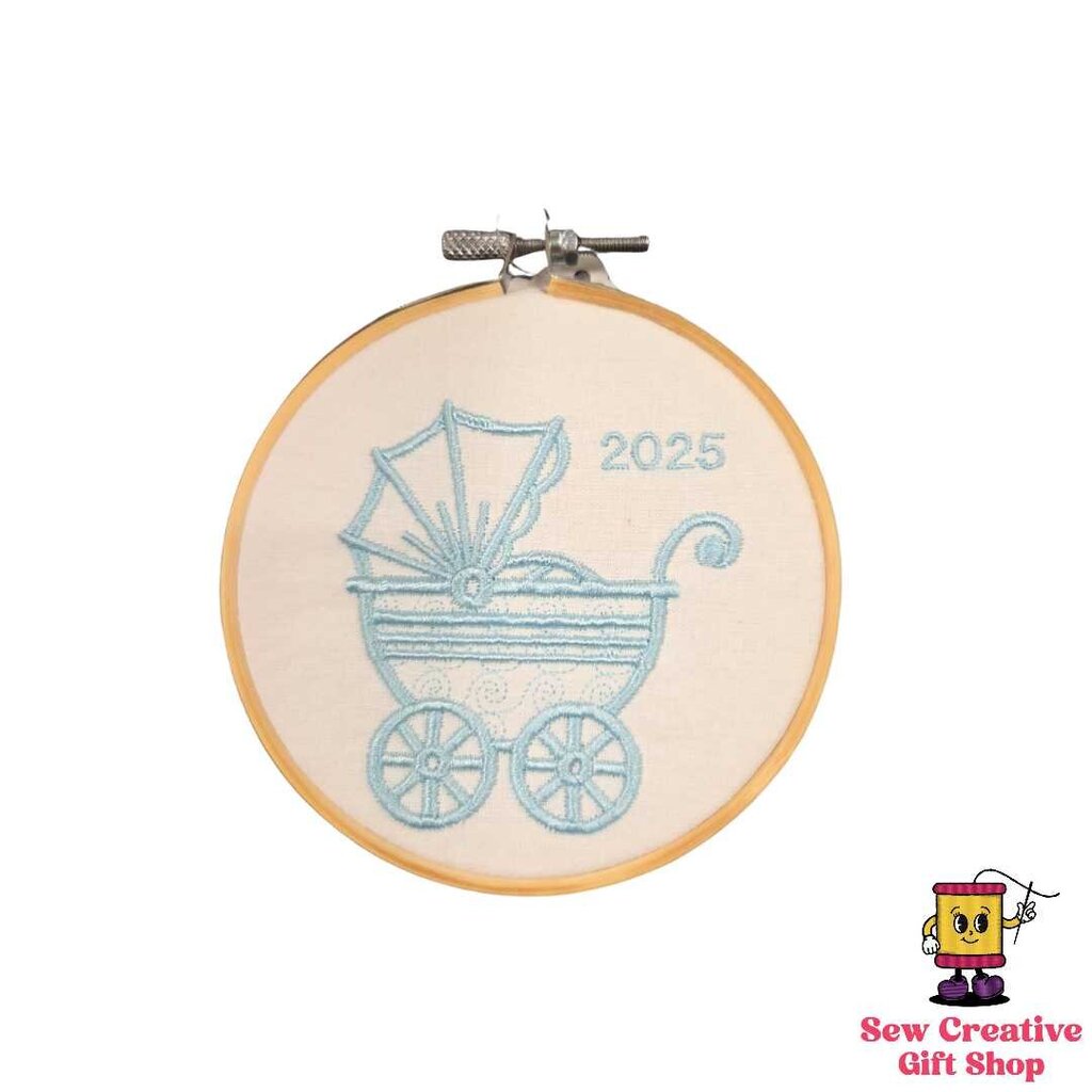 Baby Carriage Embroidered Ornament - Blue