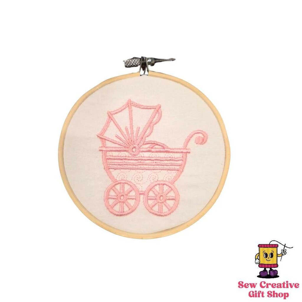 Baby Carriage Embroidered Ornament - Pink