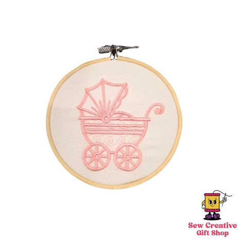 Baby Carriage Embroidered Ornament - Pink