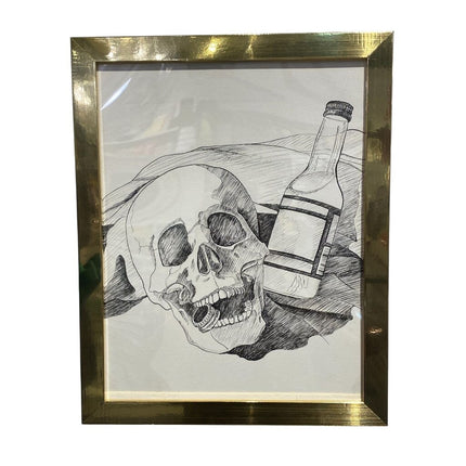 Skull and Bottle- Pen and Ink Original
