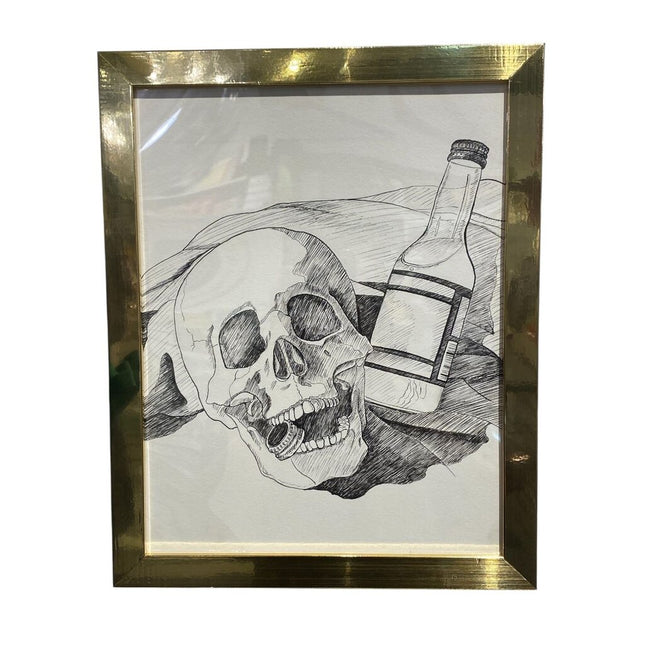 Skull and Bottle- Pen and Ink Original