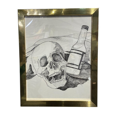 Skull and Bottle- Pen and Ink Original