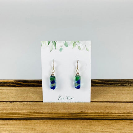 Small Blue & Green Geometric Earrings