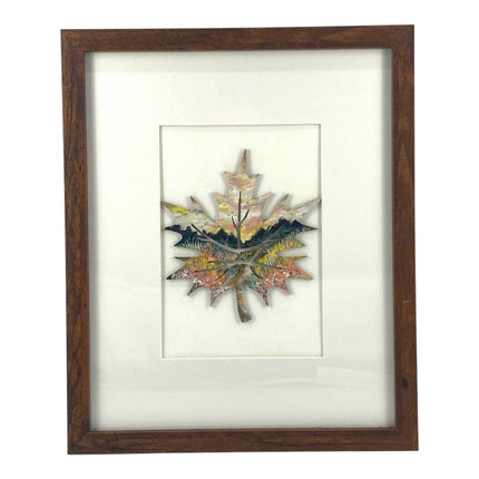 Wooden leaf hand painted and framed