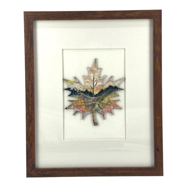 Wooden leaf hand painted and framed