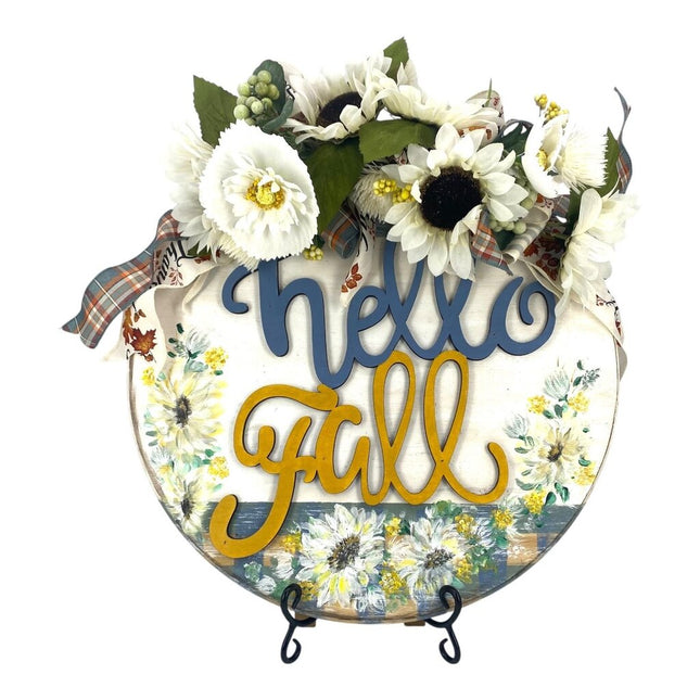 Hello Fall extra large hanging sign with foliage