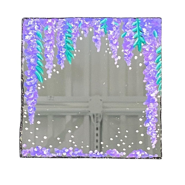 Hanging wisteria flowers hand painted mirror