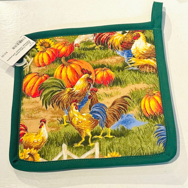 Potholder Chickens w/Pumpkins