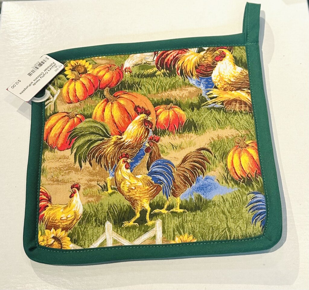 Potholder Chickens w/Pumpkins