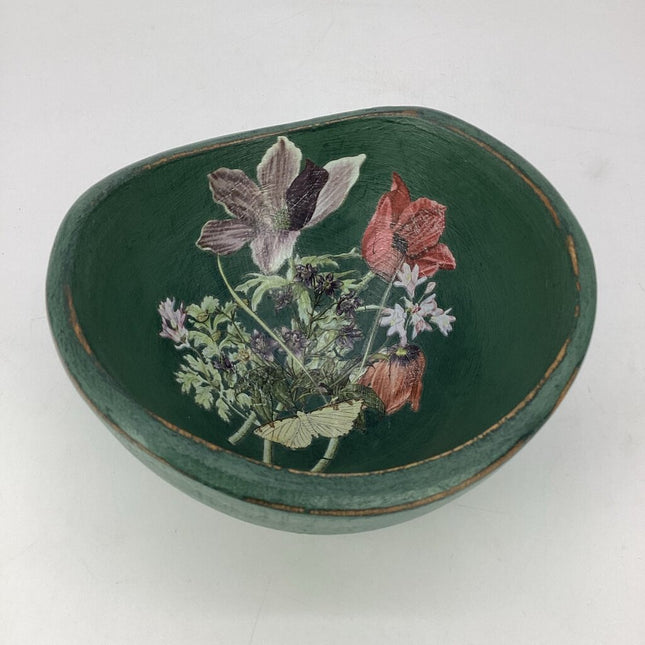 Hand Painted Upcycled Wooden Bowl (green)