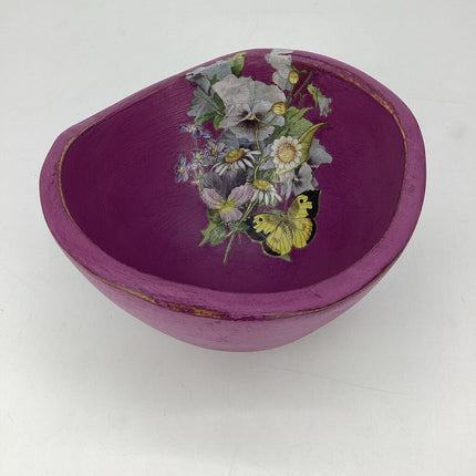 Hand Painted Upcycled Wooden Bowl (purple)