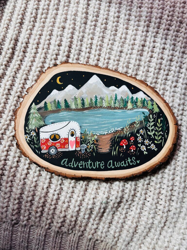 Adventure Awaits Mountain Camper Painting