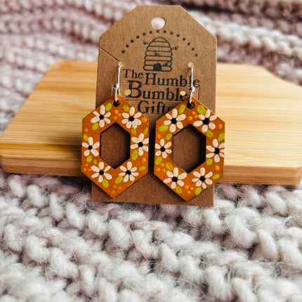 Mustard Hex Ring Floral Earrings