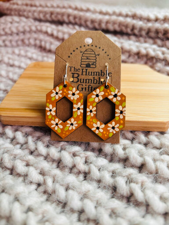 Mustard Hex Ring Floral Earrings