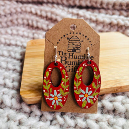 Red and mint oval loop earrings