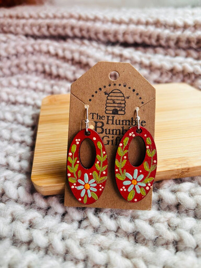 Red and mint oval loop earrings