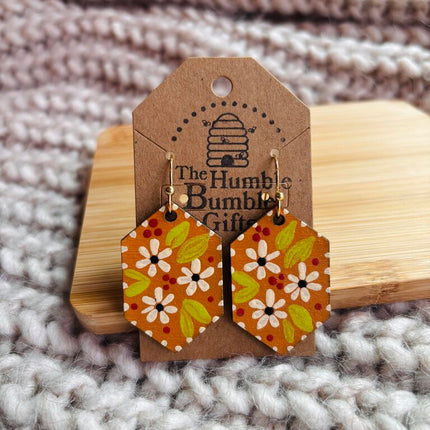 Mustard and white hex earrings