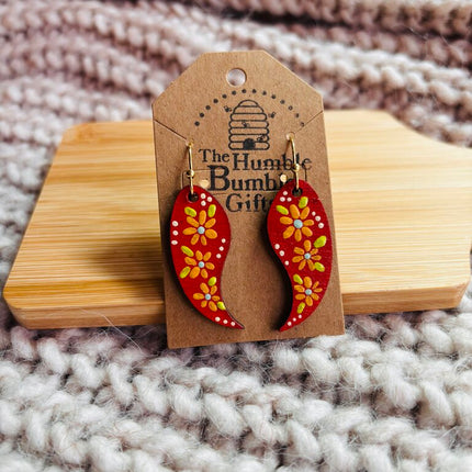 Red paisley earrings