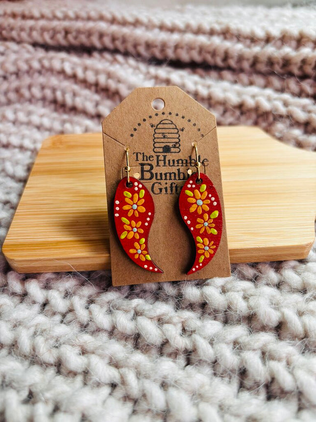 Red paisley earrings