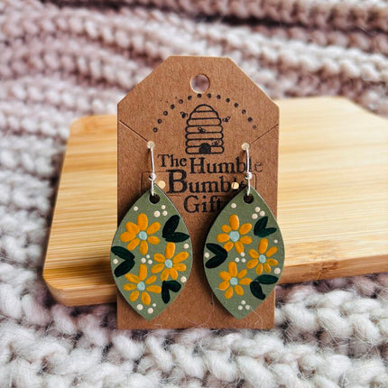 Green and yellow leaf earrings