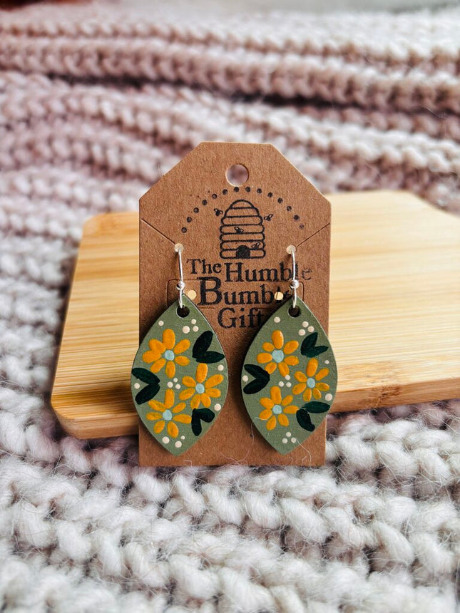Green and yellow leaf earrings