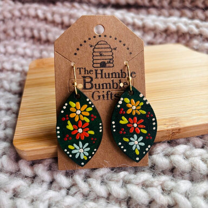 Green multi leaf earrings