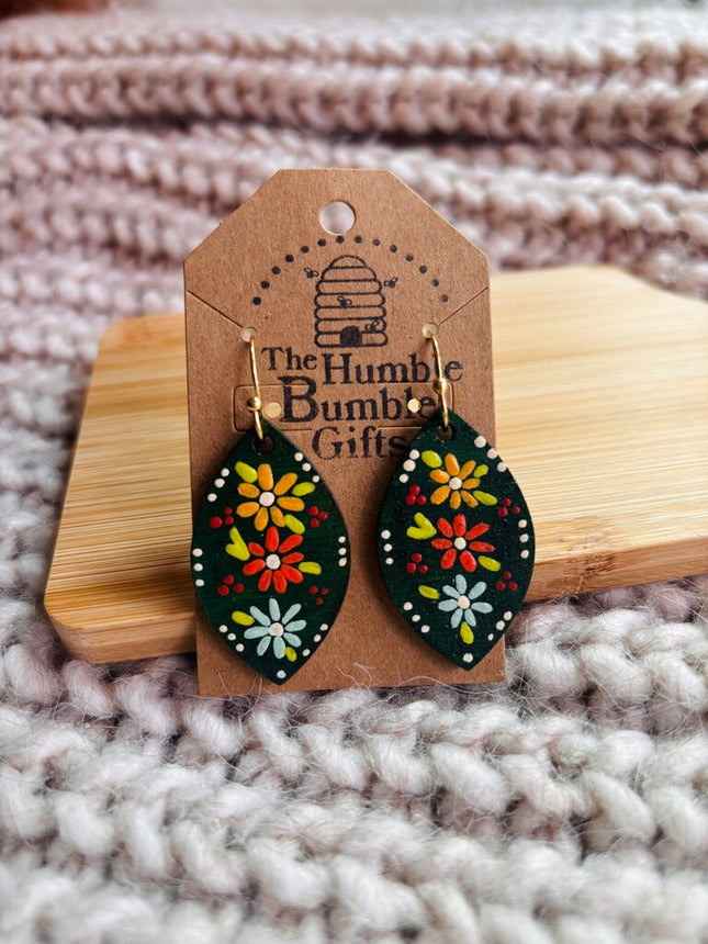 Green multi leaf earrings