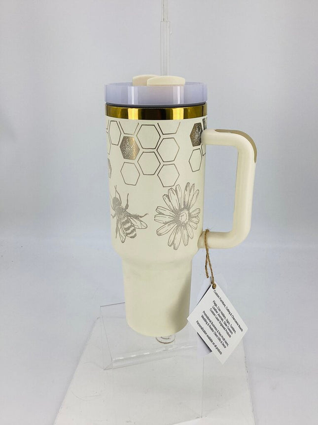 40 oz Tumbler Bee Wrap White