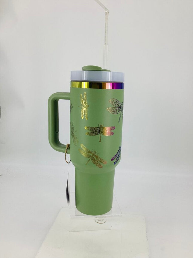 40 oz Tumbler Dragon Flies Green Multi