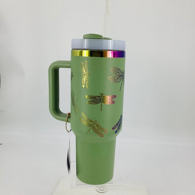 40 oz Tumbler Dragonflies Green Multi