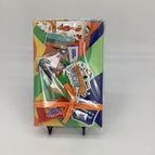 rainbow striped paper with yellow and blue decor