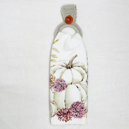 Hanging Towel Set - White Pumpkin with Purple Flower