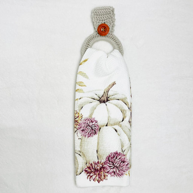 Hanging Towel Set - White Pumpkin with Purple Flower