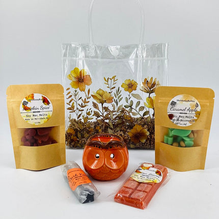 Tea Light Ceramic Warmer & Soy Wax Melts Set - Fall Owl