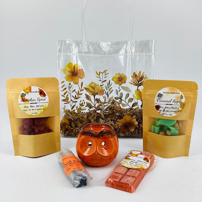 Tea Light Ceramic Warmer & Soy Wax Melts Set - Fall Owl