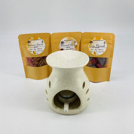 Tea Light Ceramic Warmer & Soy Wax Melts Set - Fall White
