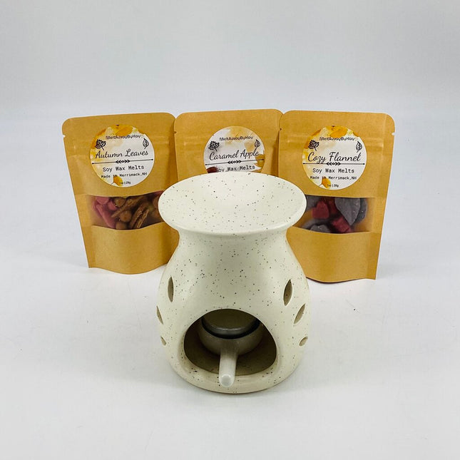 Tea Light Ceramic Warmer & Soy Wax Melts Set - Leaf Swirl